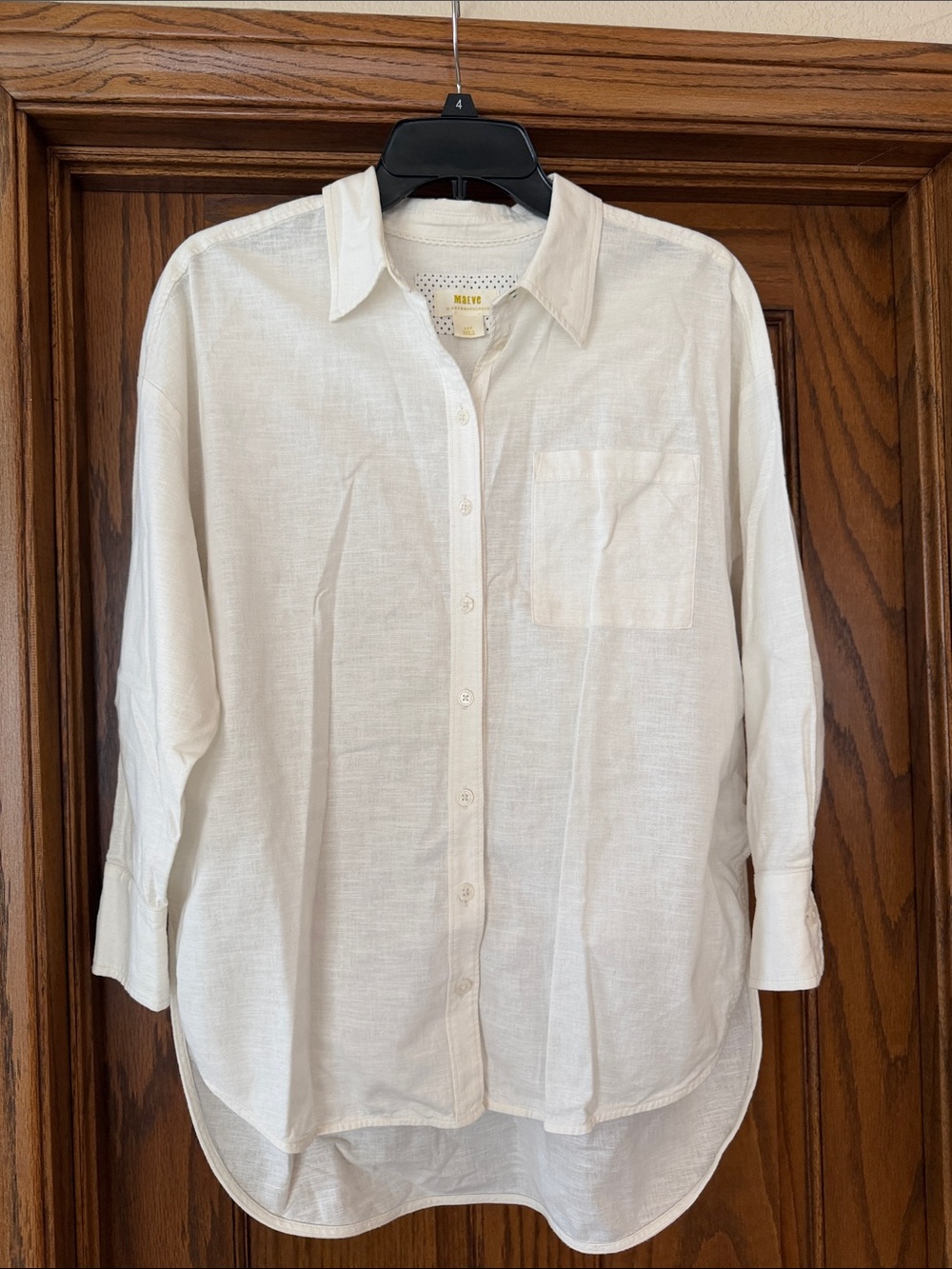 Maeve Linen White Casual Button-Down Shirt